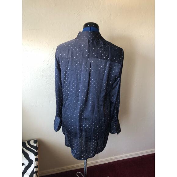 NWOT Equipment Long Sleeve Ruffle Silk Polka Dot Shirt in Navy Size S - Picture 4 of 6